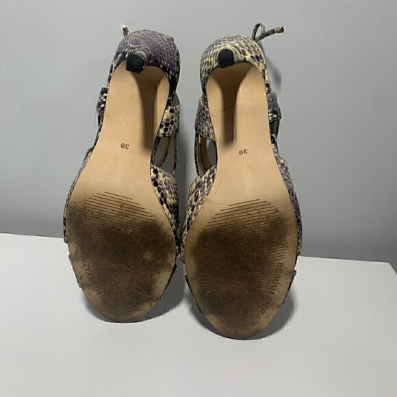 BCBGMaxAzria Snake Print Leather Strappy Stiletto Heels - Size 8/38 - Excellent - Picture 9 of 10